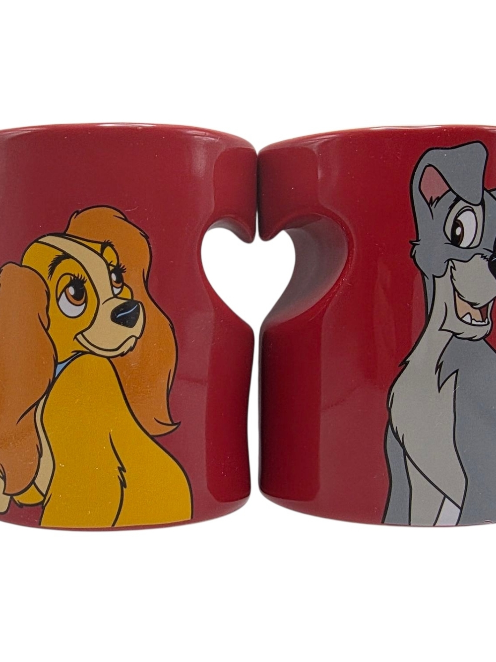 Disney Lady and the Tramp Set of 2 Coffee Cups Heart Love Red Mugs